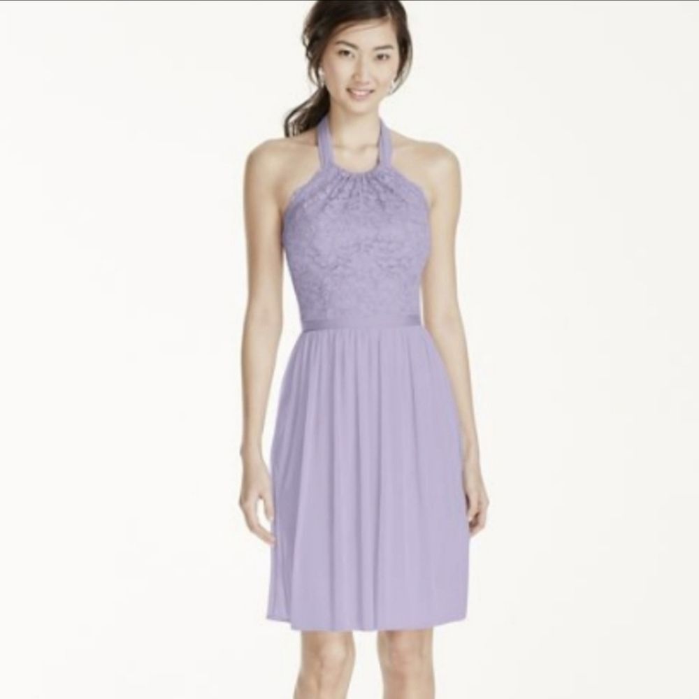 David's Bridal iris halter mesh mini bridesmaid dress size 10